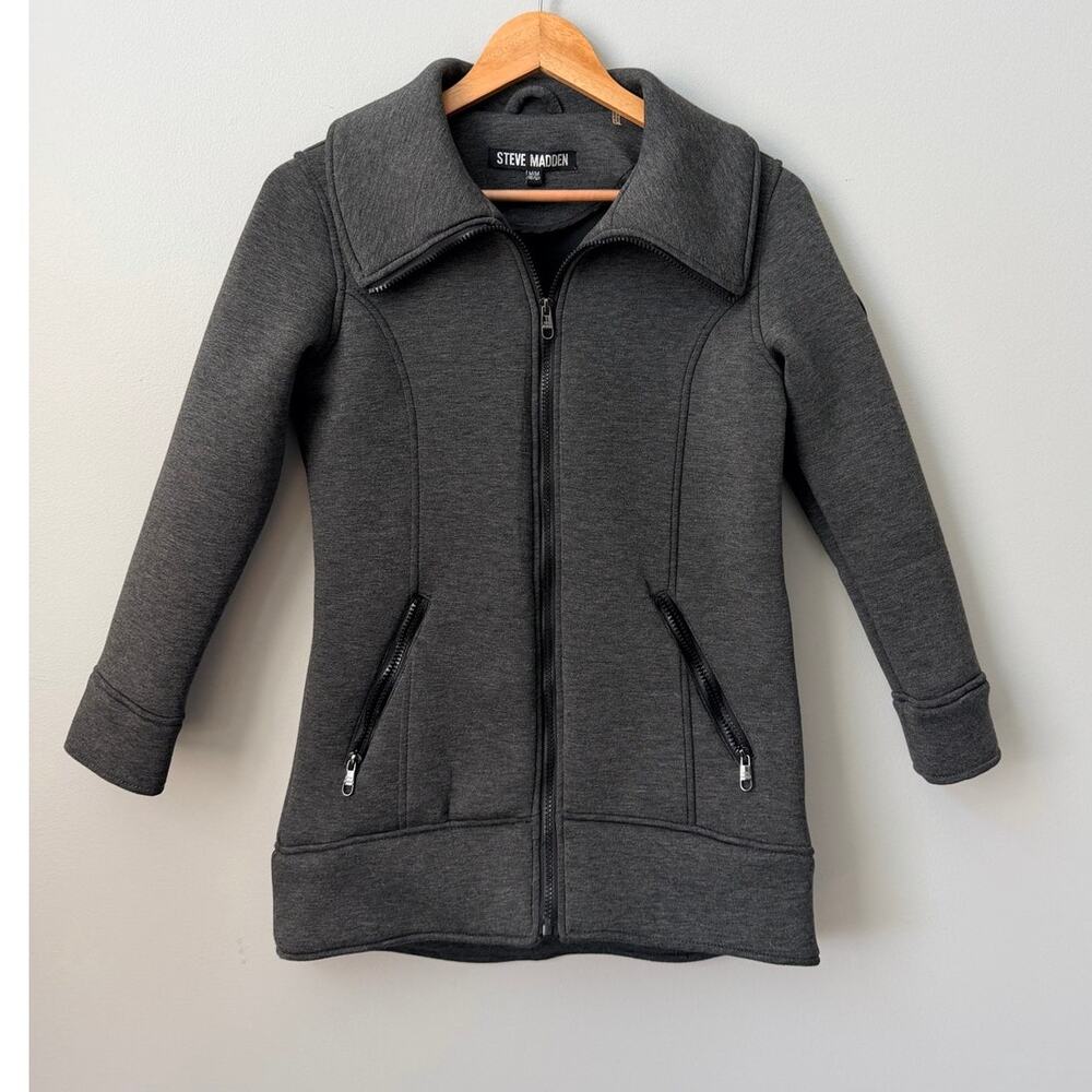 Steve Madden Girls Kids M (10/12) Charcoal Full Zip Moto Scuba Fleece Jacket